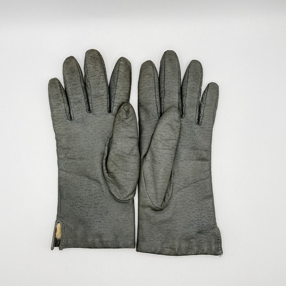 Vintage UGG Womens Gray Leather Driving Gloves 100% Fur Lined Made Philippines M